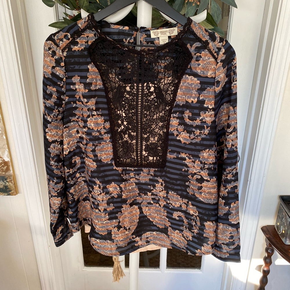 Vintage American 2 Pc Set Stripe and Floral Top M